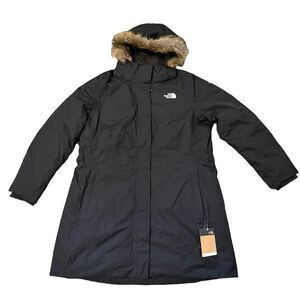 The North Face $350 3XL Jump Down Parka Coat Fur Hood Winter Snow Cold Black